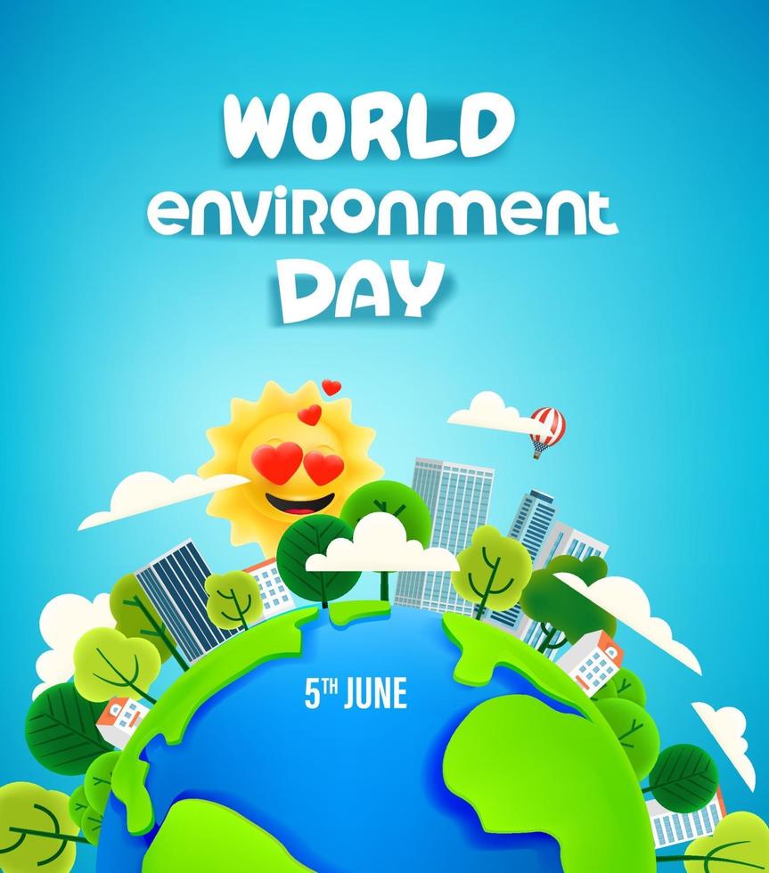 World environment day banner on 5th of the june. Cartoon 3d style vector illustration with plasticine effect