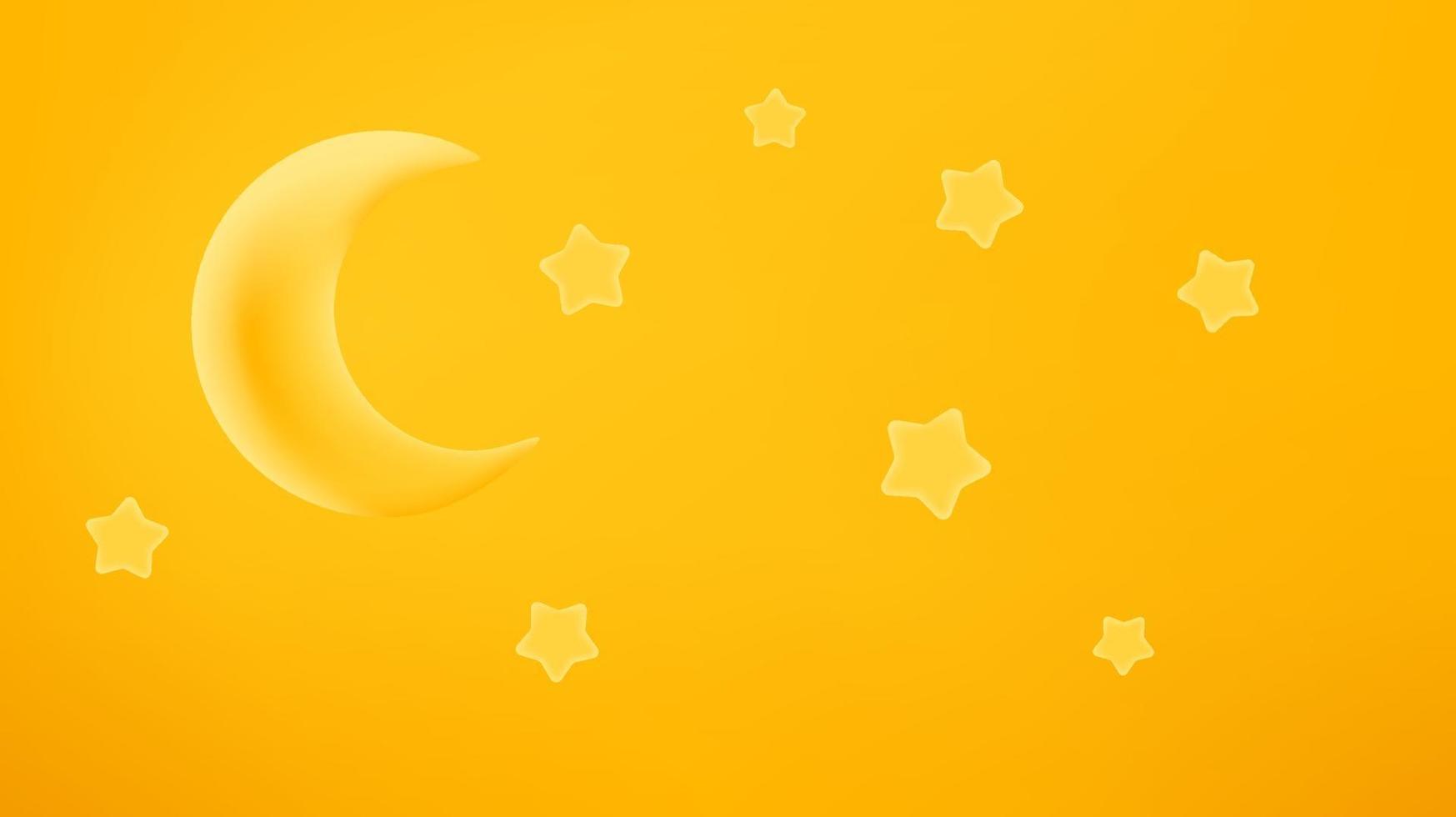 Ramadan decoration. Vector banner with moon and stars. Plasticine effect illustration
