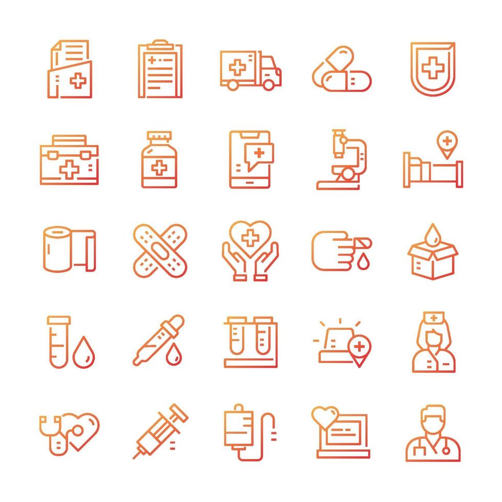 Set of Medical icons with gradient style. vector