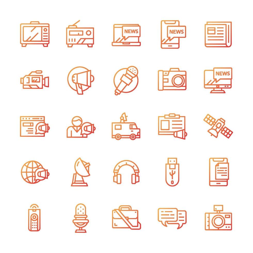 Set of Mass media icons with gradient style. vector