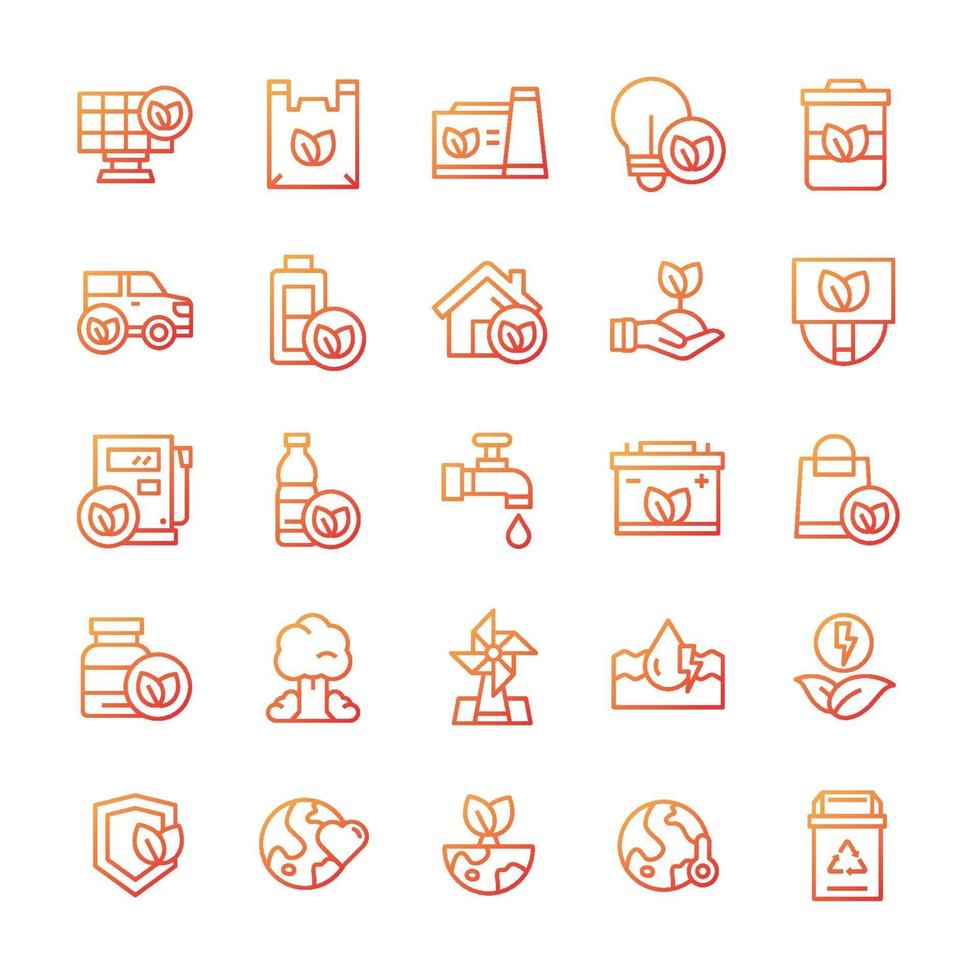 Set of Eco Green icons with gradient style. vector