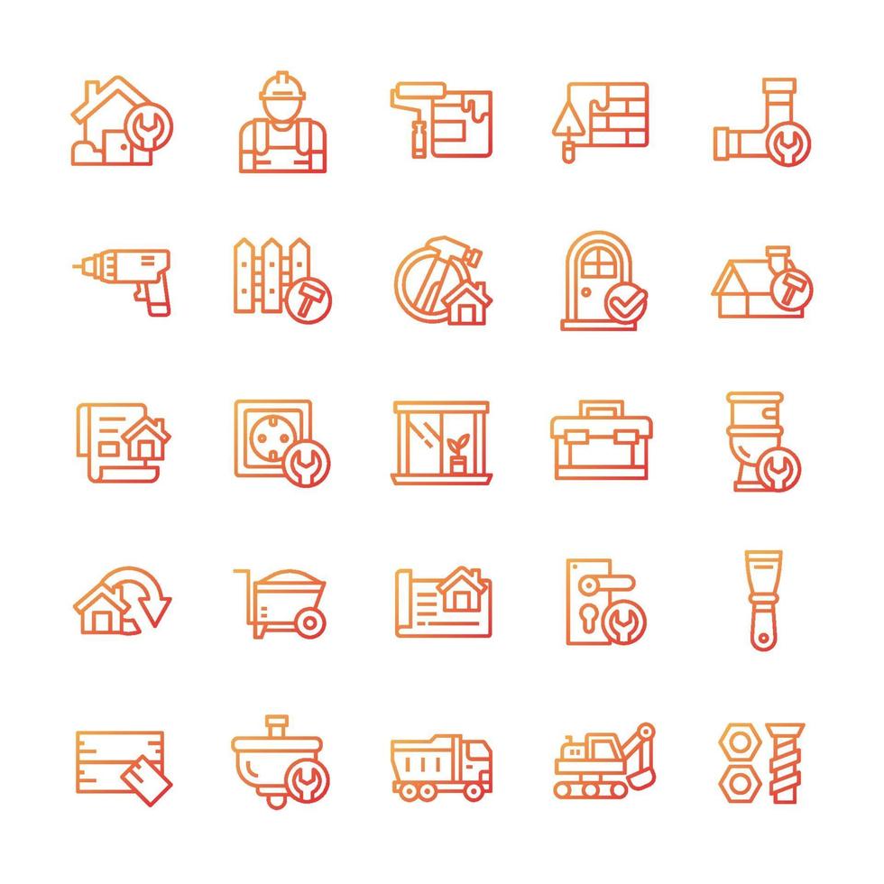 Set of Home Renovation icons with gradient style. vector