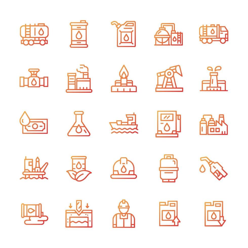 Set of Oil industry icons with gradient style. vector