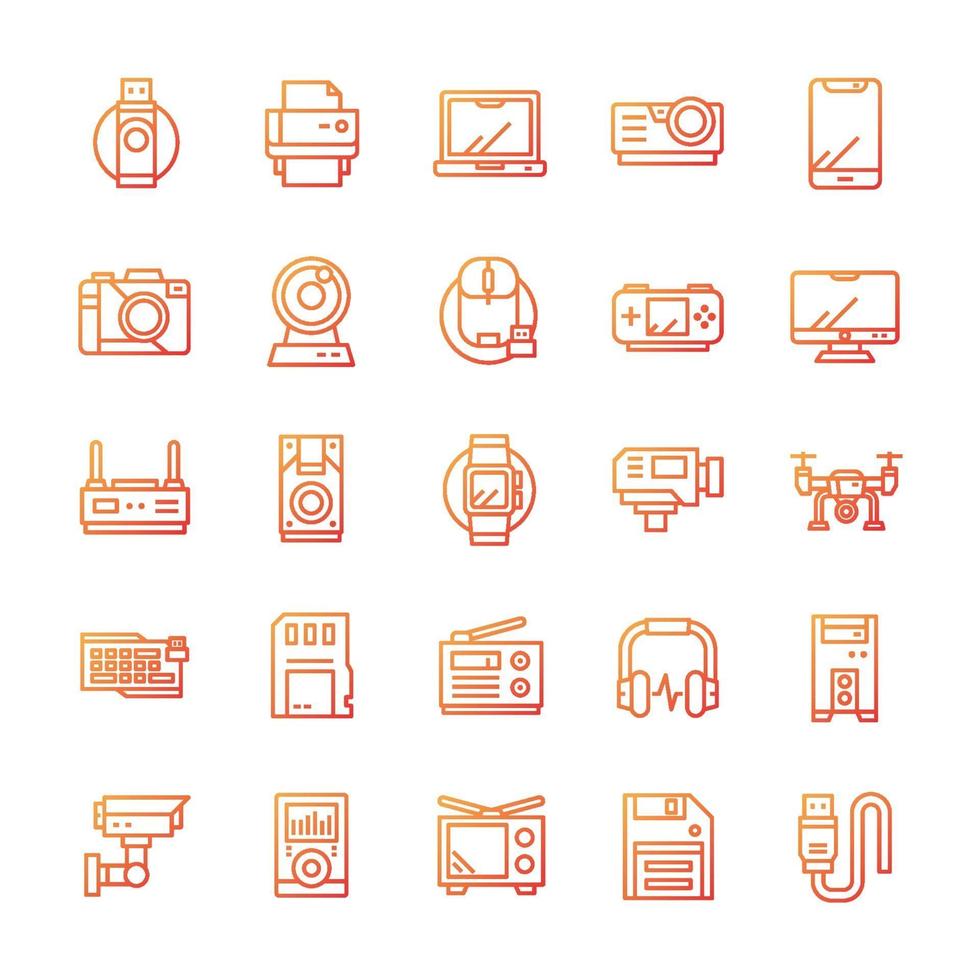 conjunto de iconos de dispositivos y gadgets con estilo degradado. vector