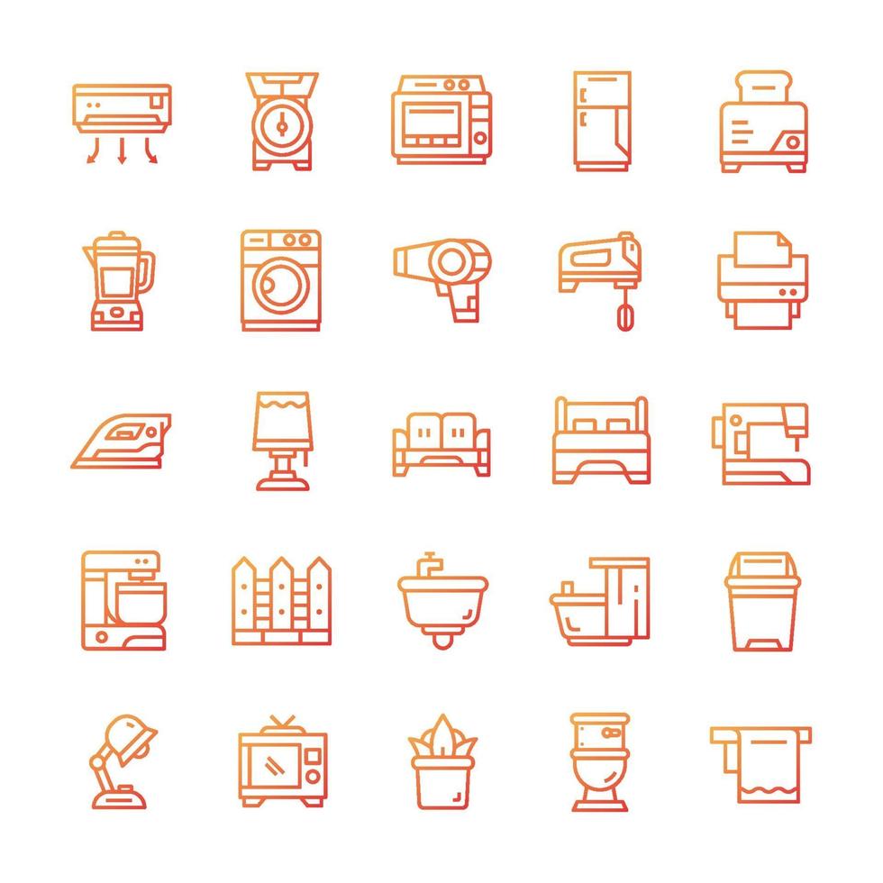Set of Household icons with gradient style. vector