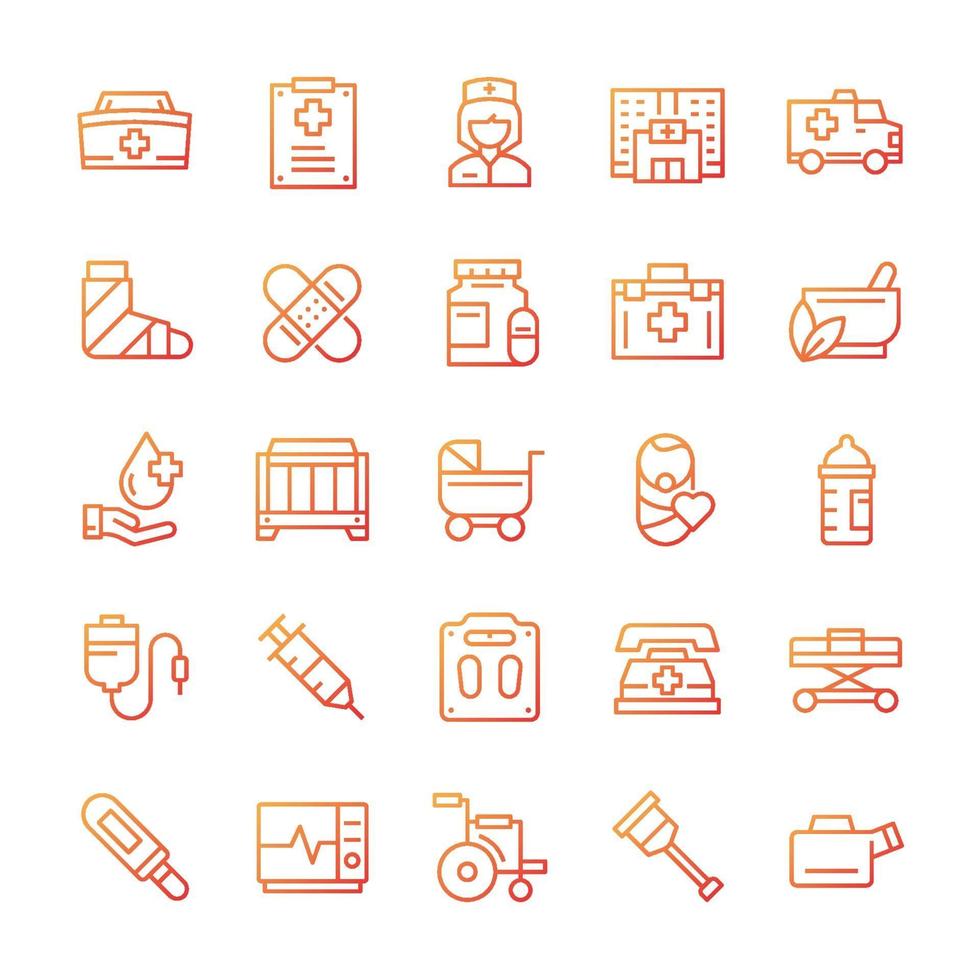 Set of Nurse icons with gradient style. vector