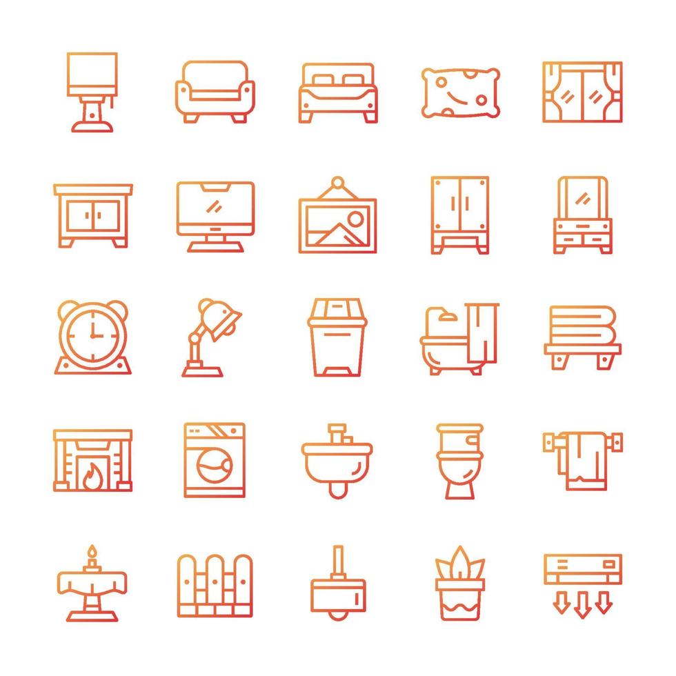 Set of Home Living icons with gradient style. vector