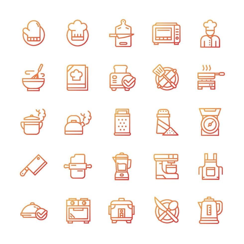 conjunto de iconos de cocina con estilo degradado. vector