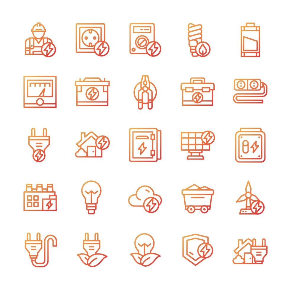 Set of Electricity icons with gradient style. vector