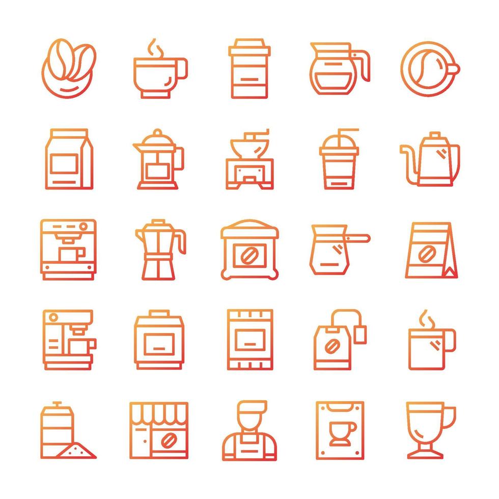 Set of Coffee icons with gradient style. vector