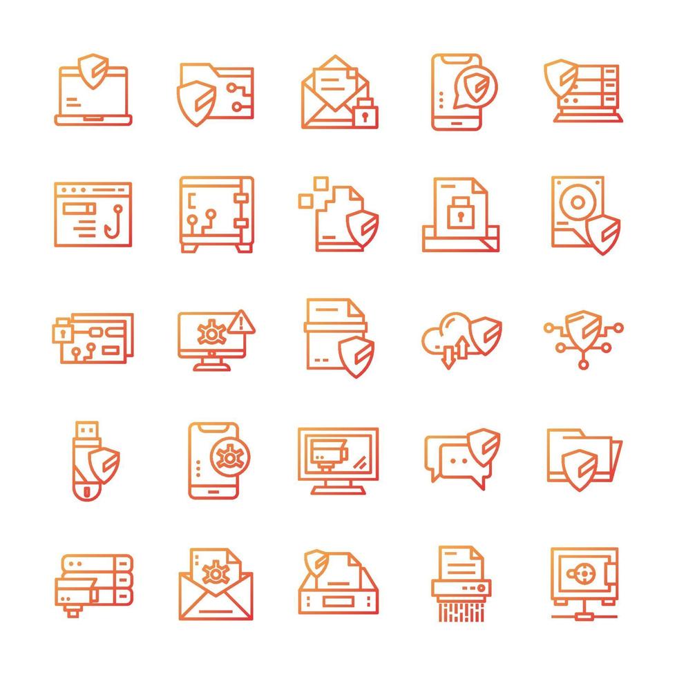 Set of Cyber Security icons with gradient style. vector