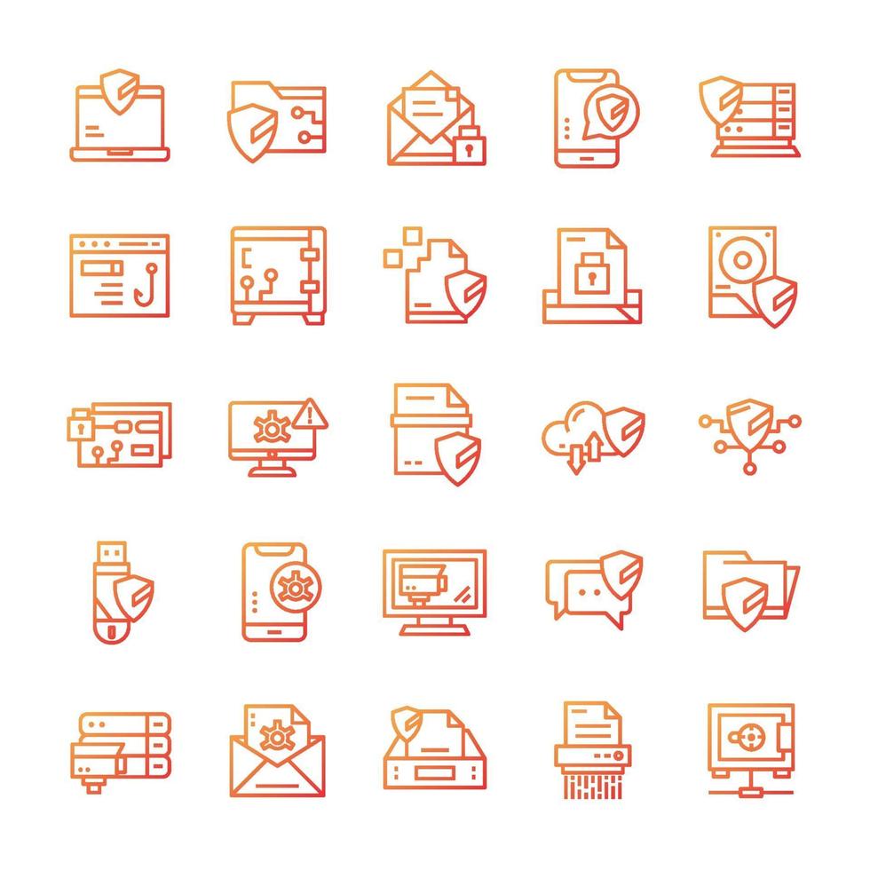 Set of Cyber Security icons with gradient style. vector