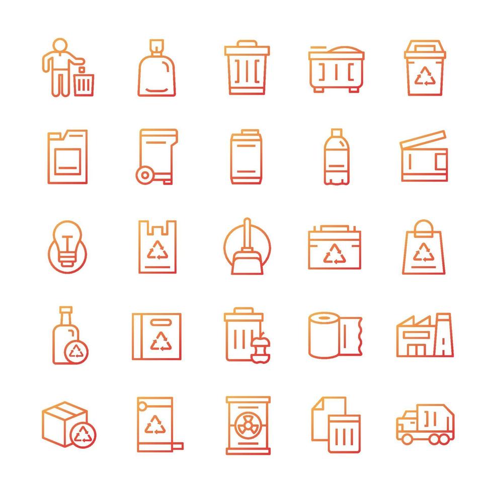 Set of Garbage icons with gradient style. vector