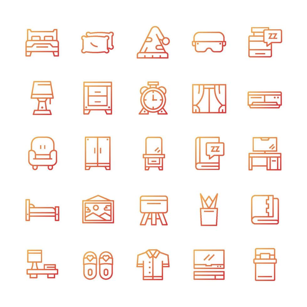 Set of Bedroom icons with gradient style. vector