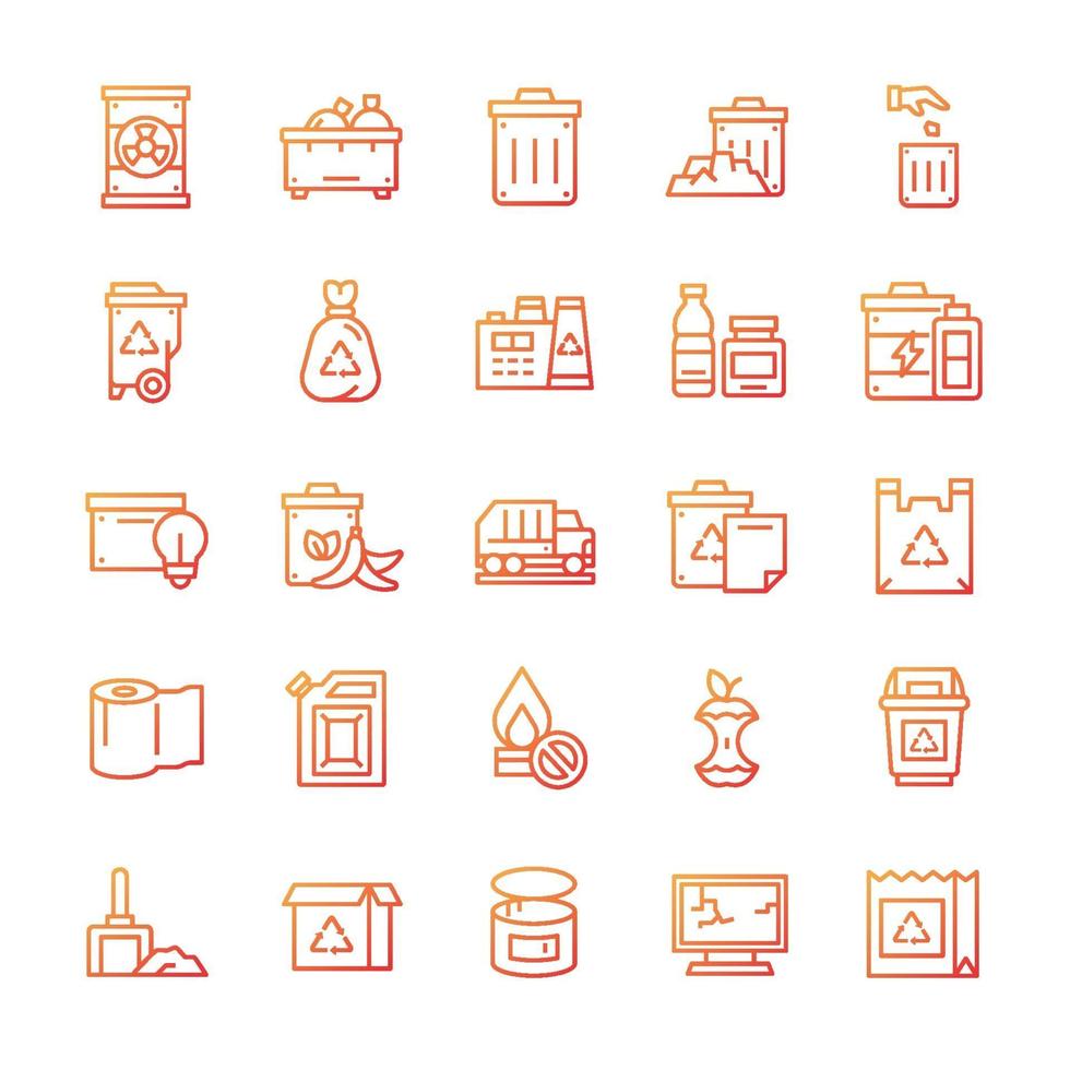 Set of Waste icons with gradient style. vector