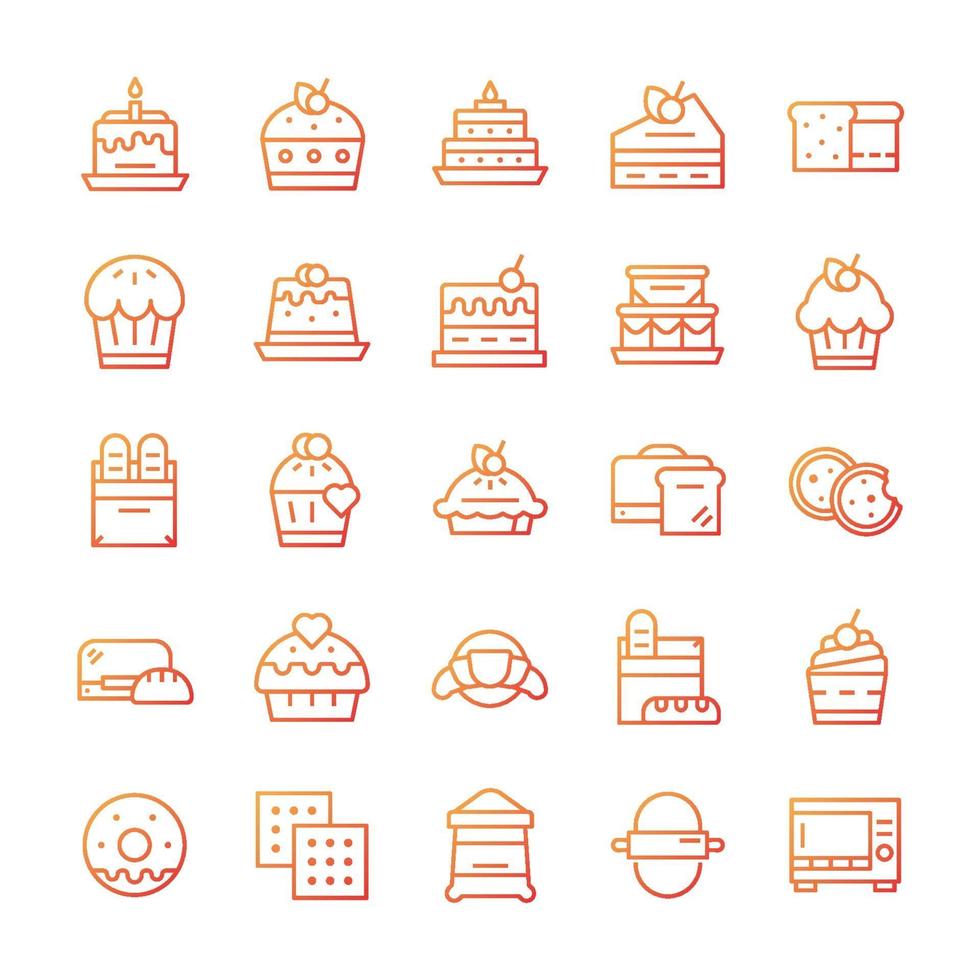Set of Bakery icons with gradient style. vector
