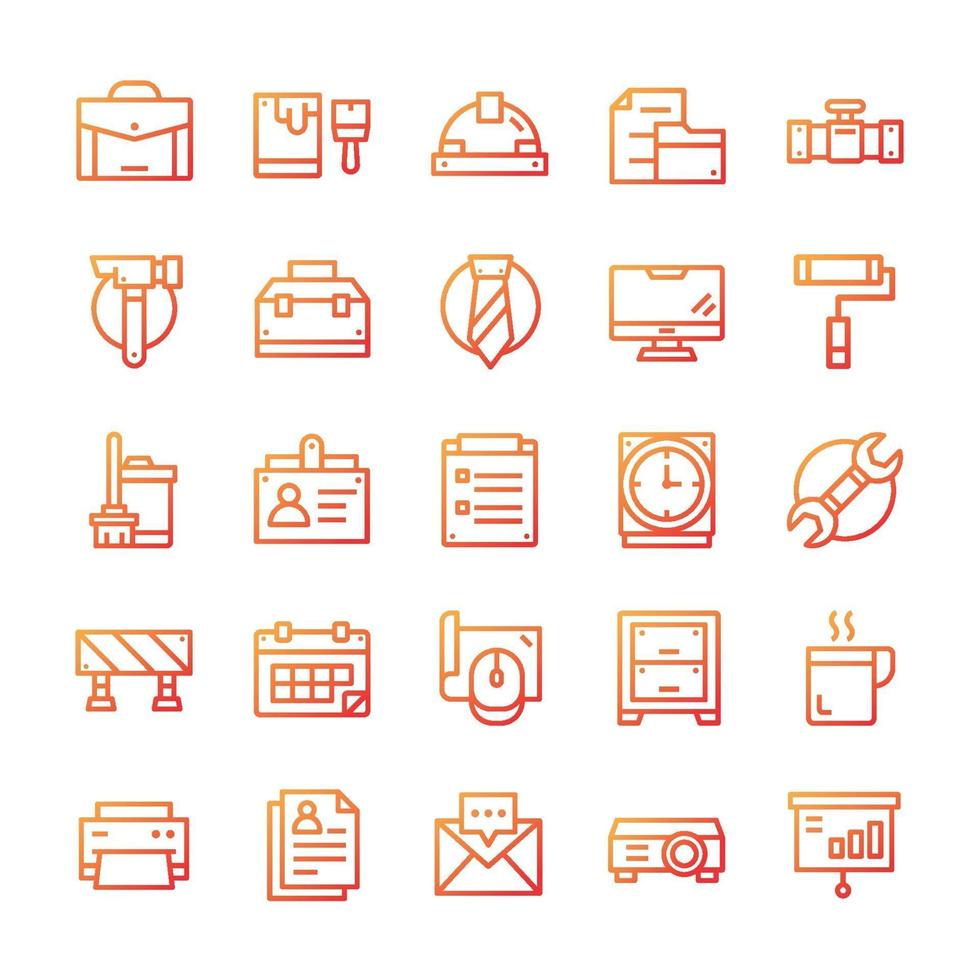 conjunto de iconos de trabajo con estilo degradado. vector