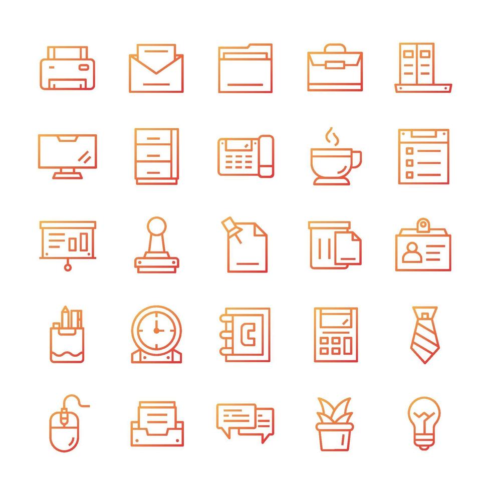 Set of Office icons with gradient style. vector
