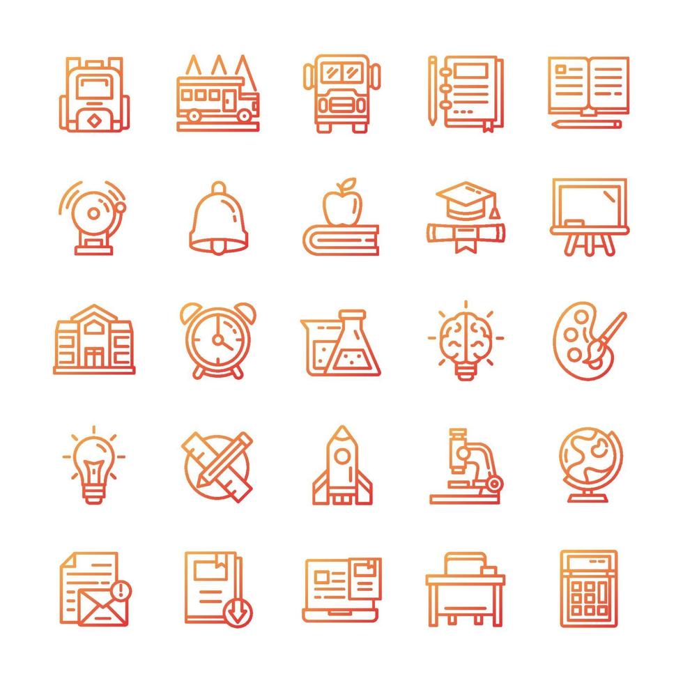 Set of Back to school icons with gradient style. vector