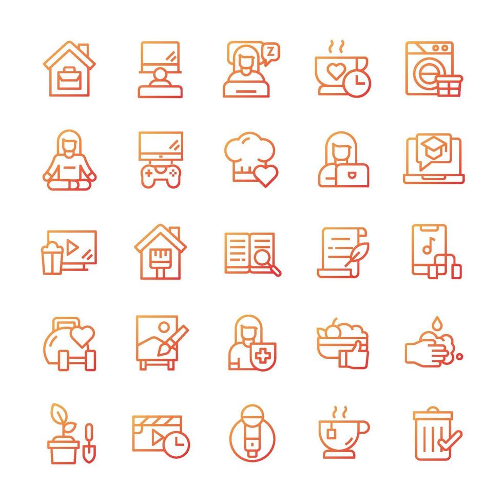 Set of Stay at home icons with gradient style. vector