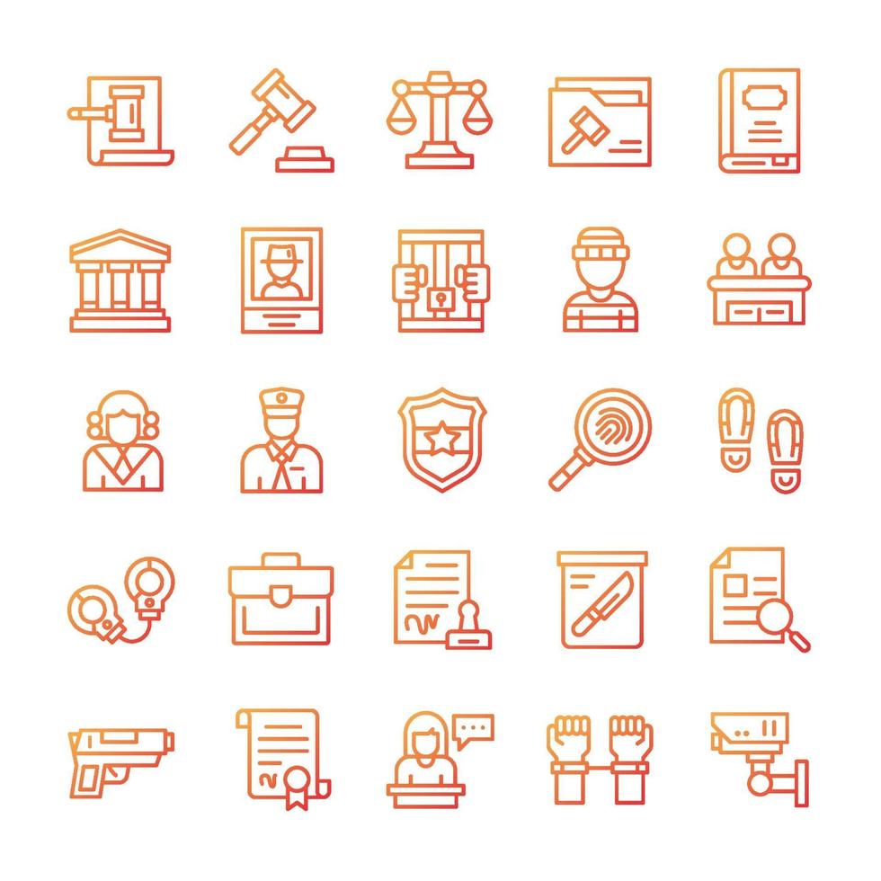 Set of Justice and Law icons with gradient style. vector
