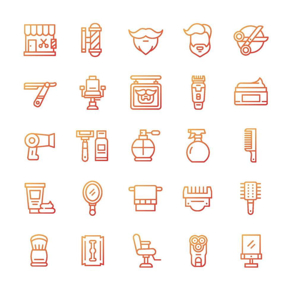 Set of Barbershop icons with gradient style. vector