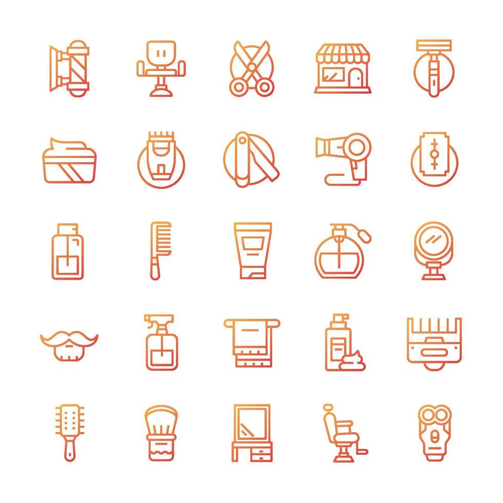 Set of Barbershop icons with gradient style. vector