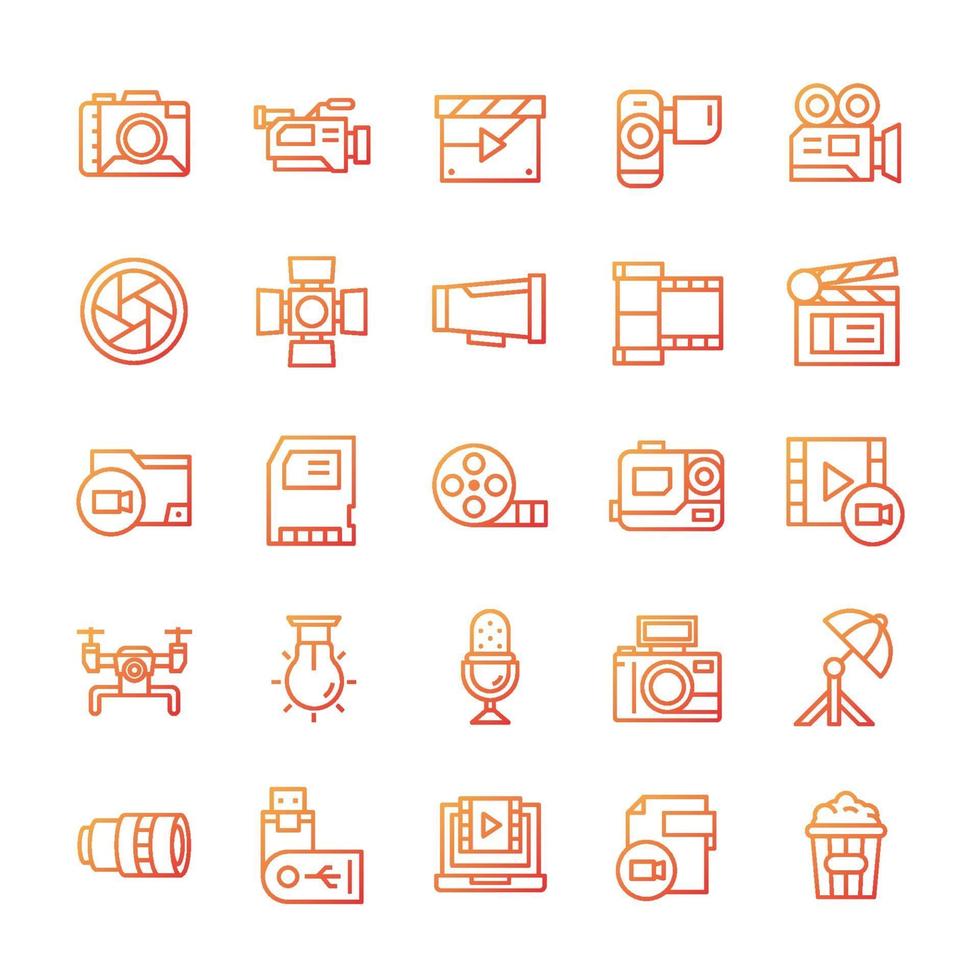 conjunto de iconos de videografía con estilo degradado. vector