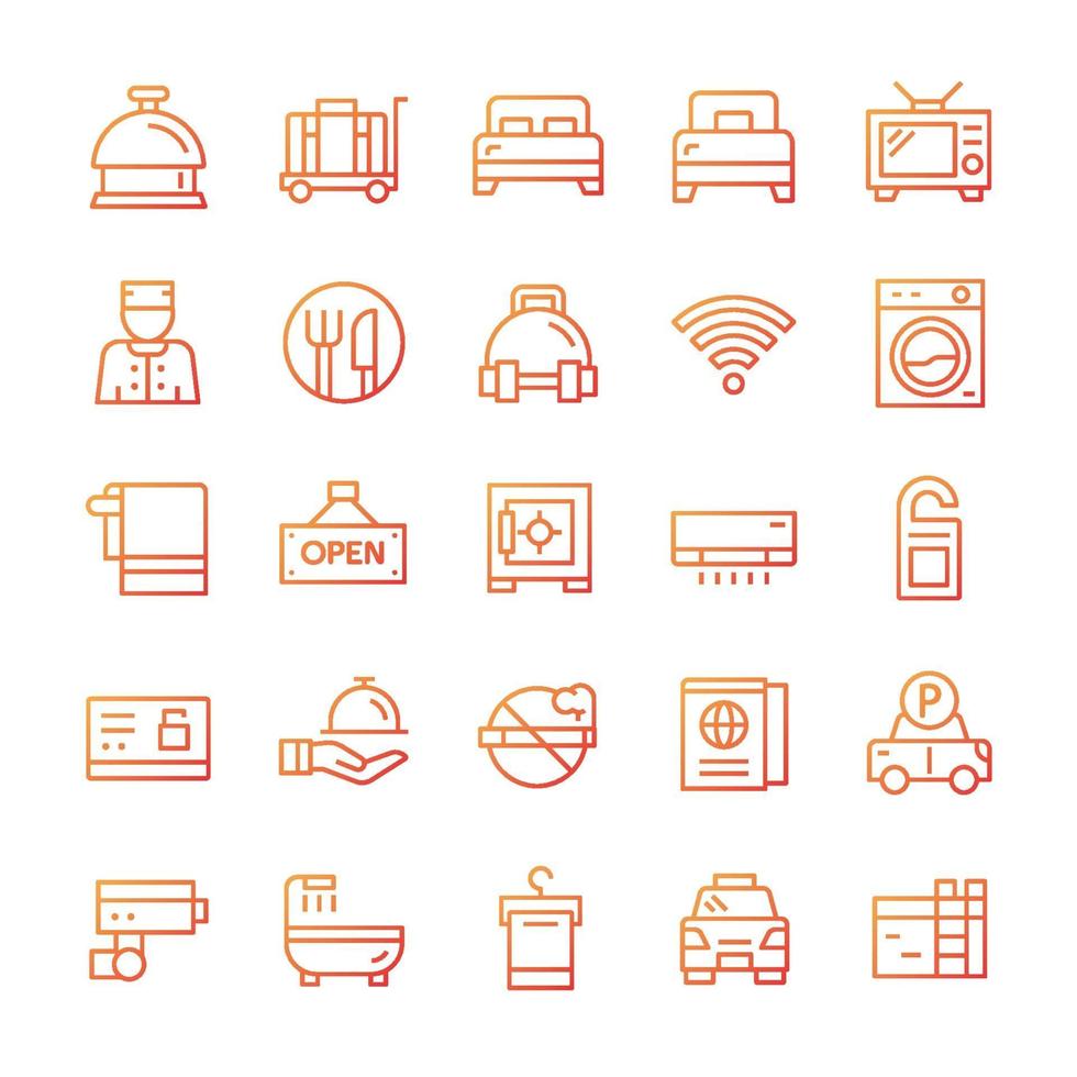 Set of Hotel icons with gradient style. vector