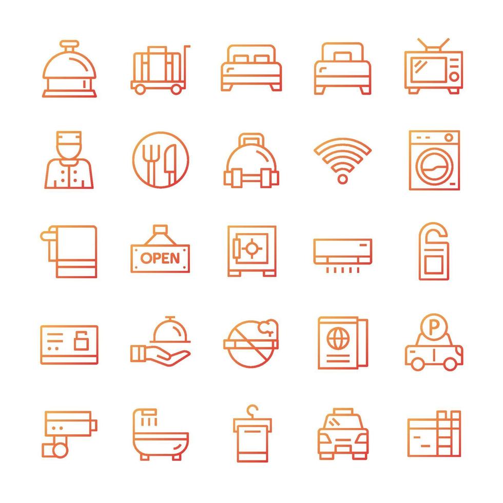 conjunto de iconos de hotel con estilo degradado. vector