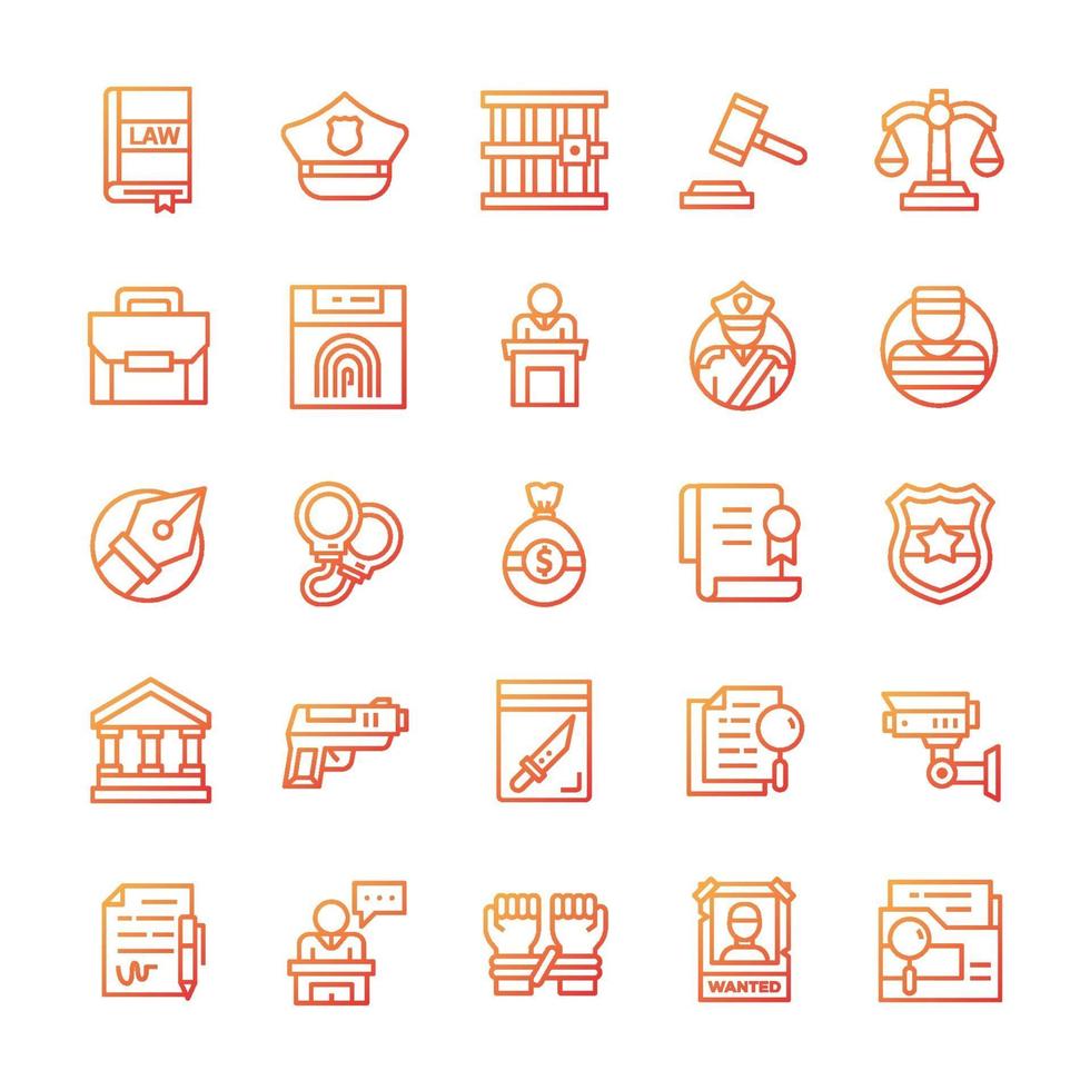 Set of Justice icons with gradient style. vector
