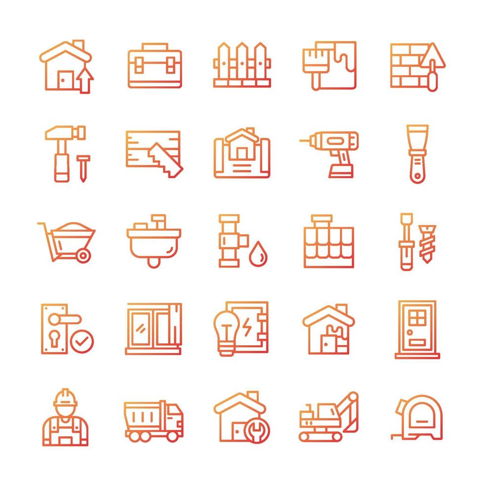 conjunto de iconos de hogar y renovación con estilo degradado. vector