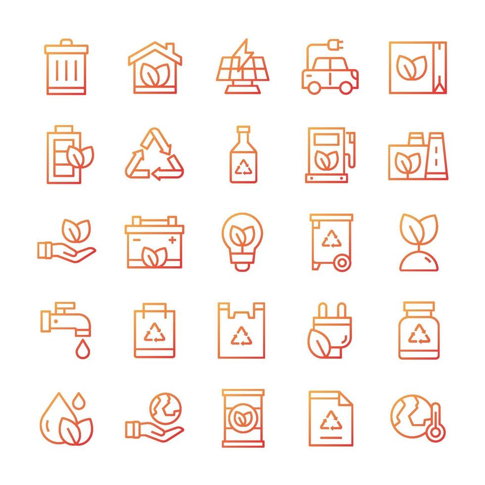 Set of Ecology icons with gradient style. vector