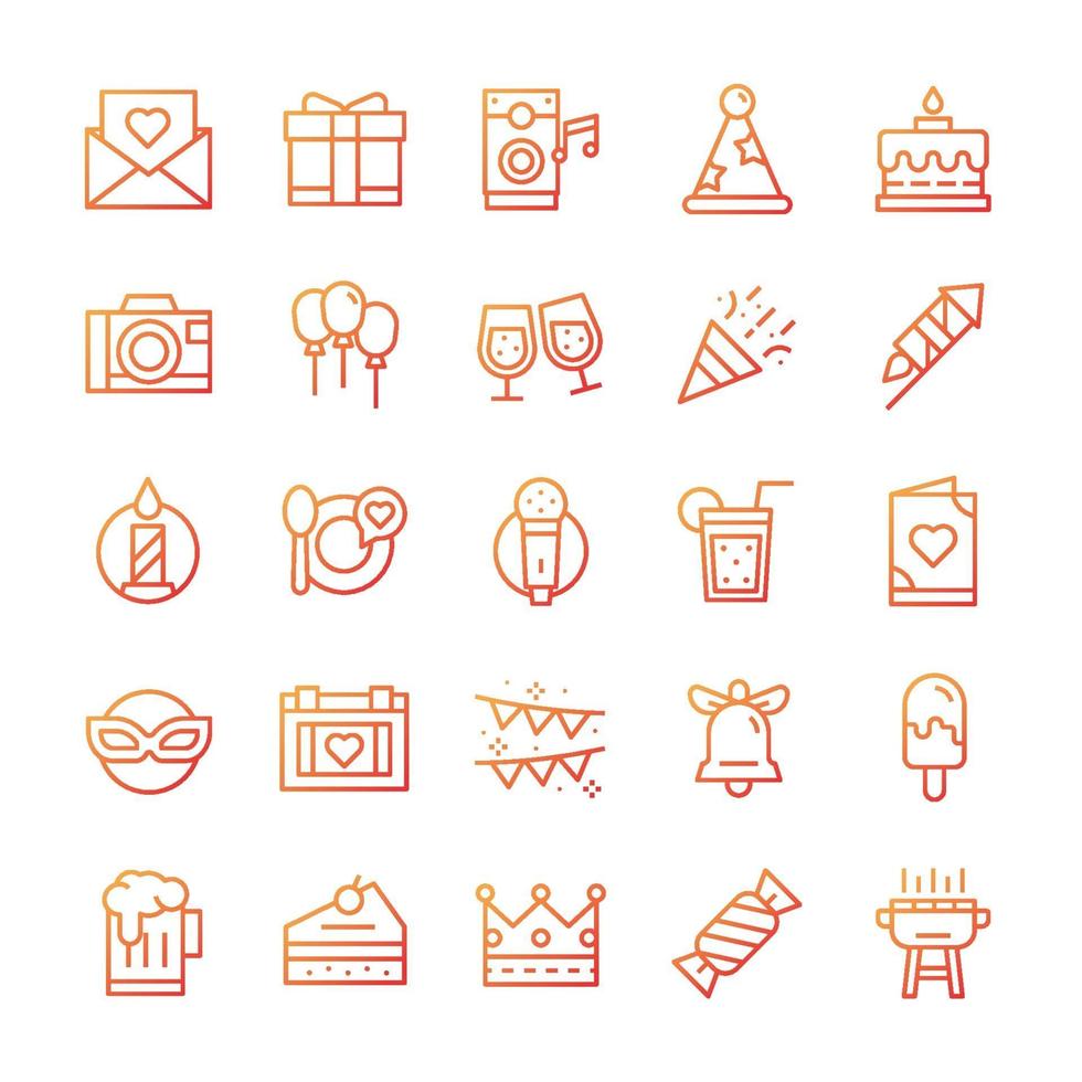 Set of Party icons with gradient style. vector