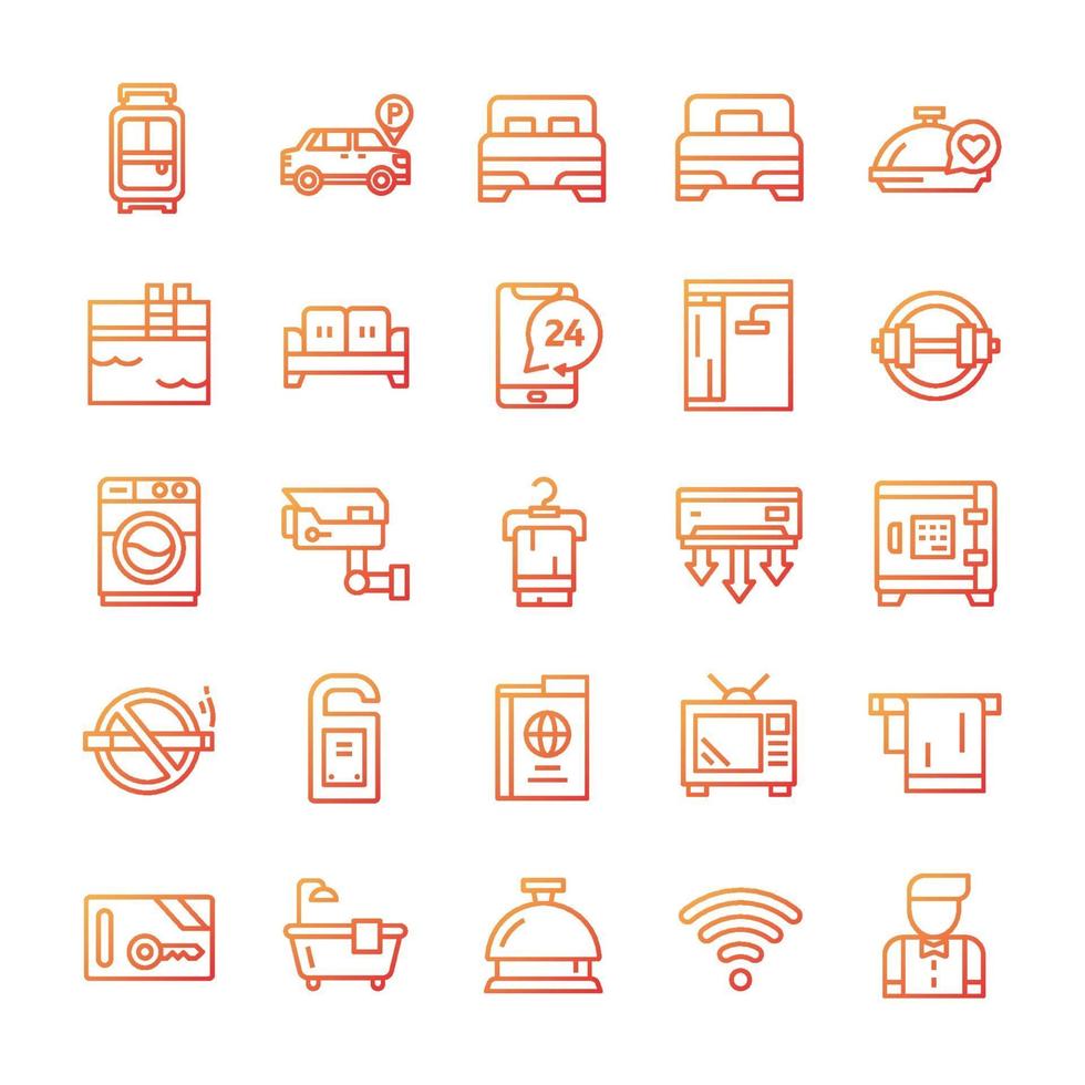 conjunto de iconos de hotel con estilo degradado. vector