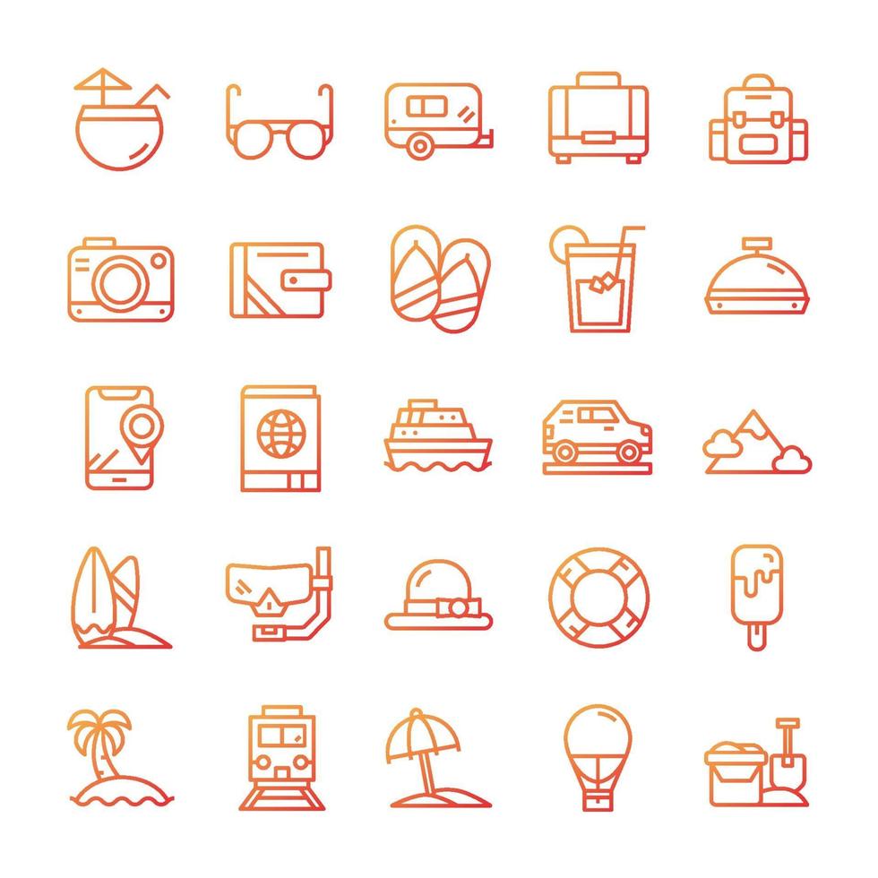 Set of Vacation icons with gradient style. vector