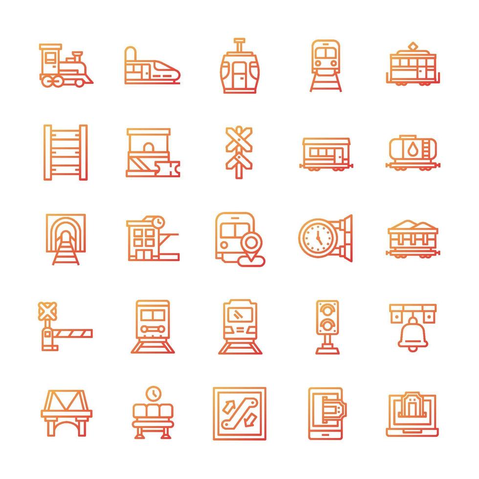 Set of Railway icons with gradient style. vector