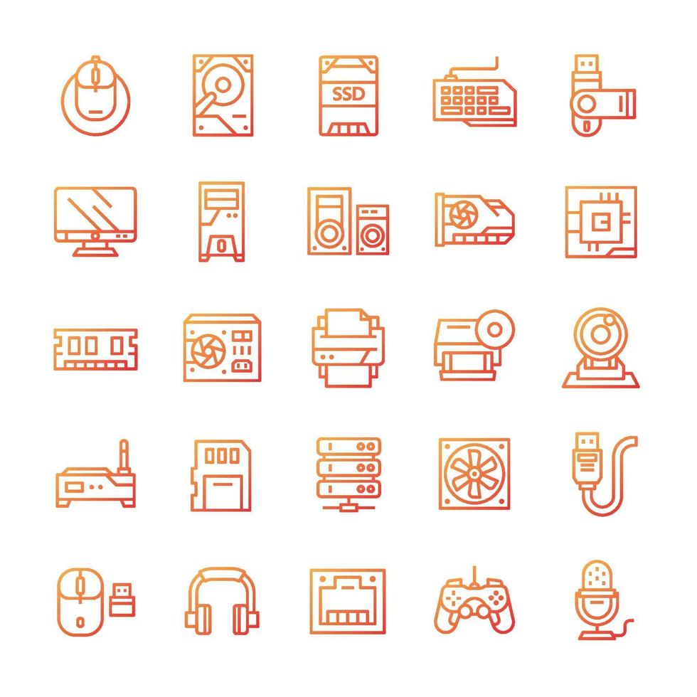 Set of Computer and Hardware icons with gradient style. vector