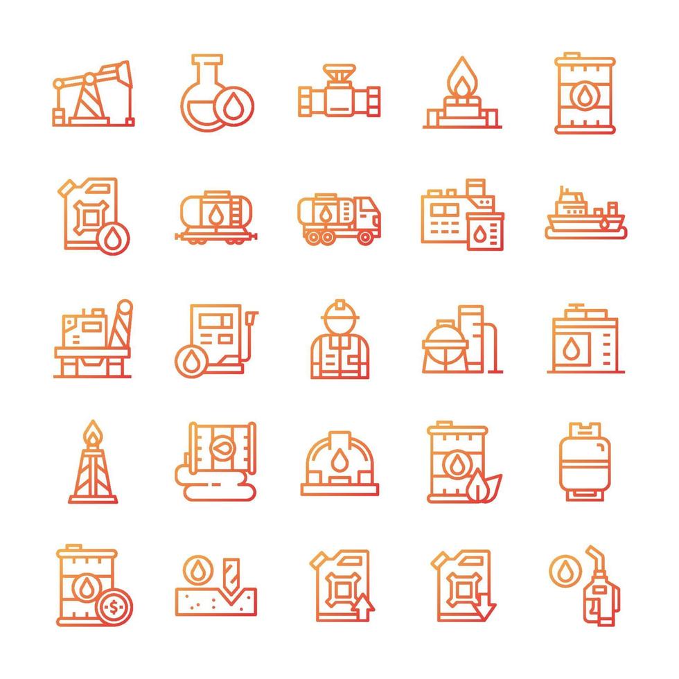 Set of Oil Industry icons with gradient style. vector