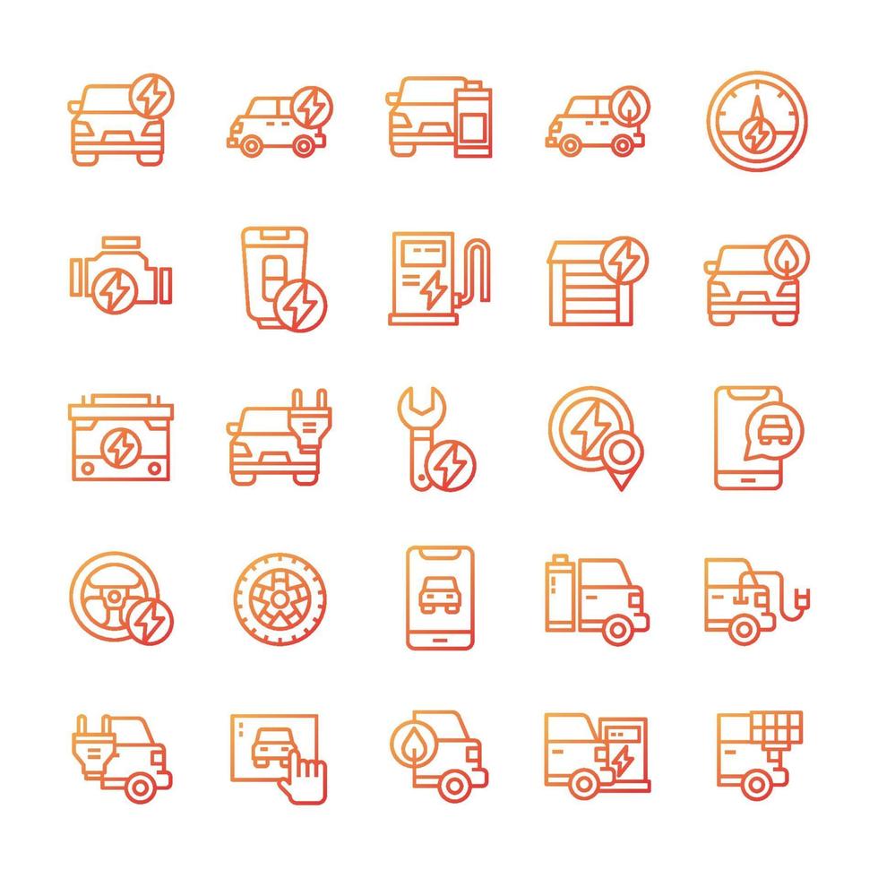 Set of Electric Car icons with gradient style. vector