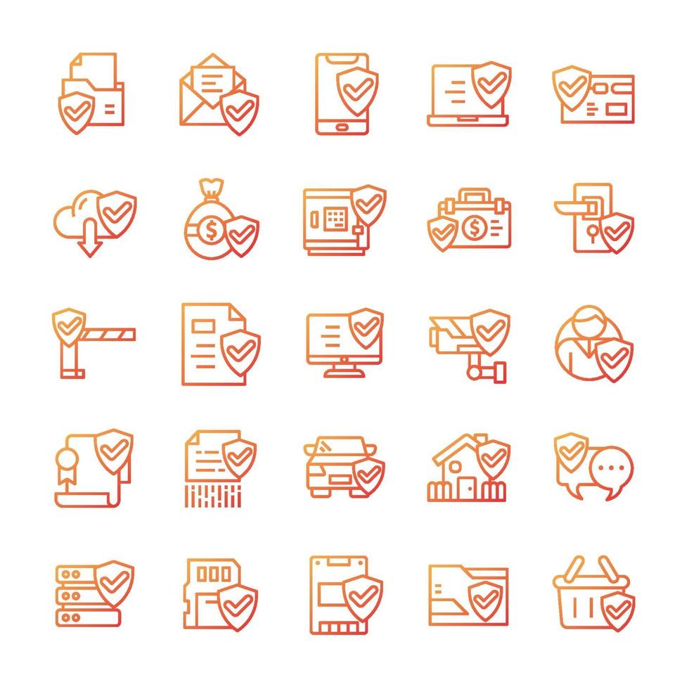 Set of Protect and Security icons with gradient style. vector