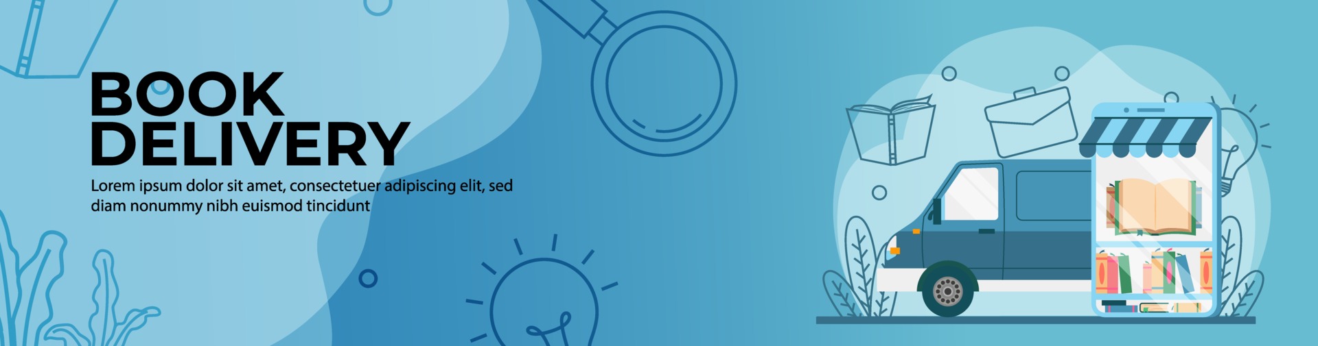 Book Delivery Web Banner Design. Online bookstore concept. online