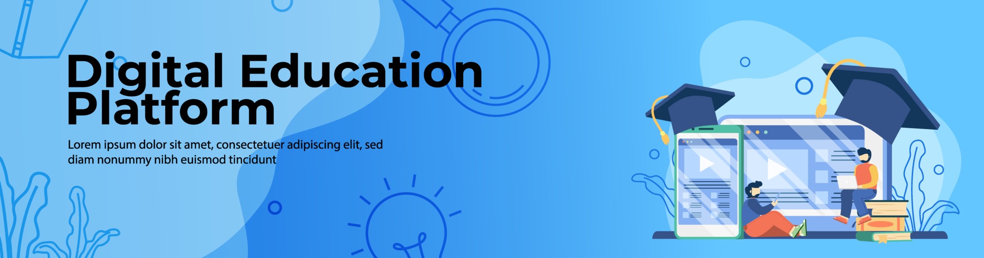 Digital Education Platform Web Banner Design. student access online