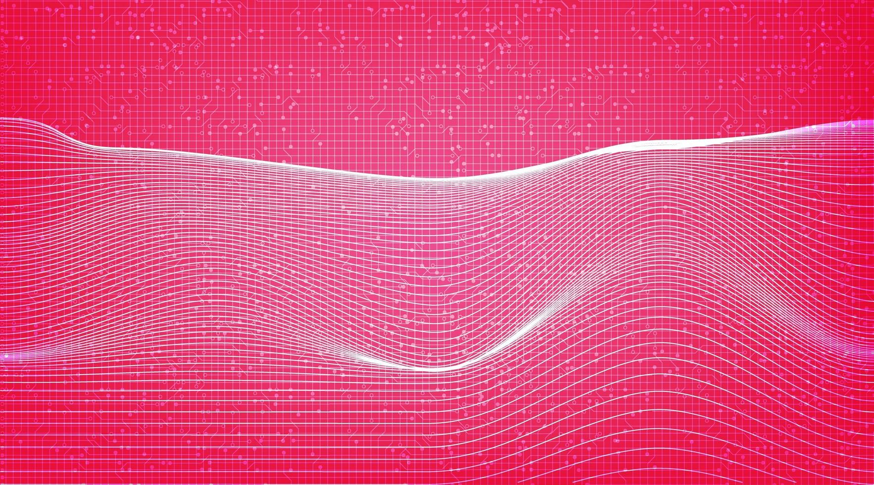 Digital Dynamic Line wave on Pink Circuit Microchip Technology Background. vector