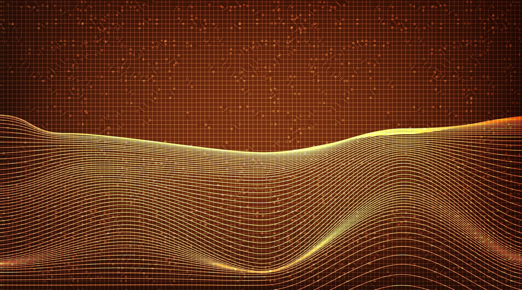 Digital Dynamic Line wave on Gold Circuit Microchip Technology Background. vector