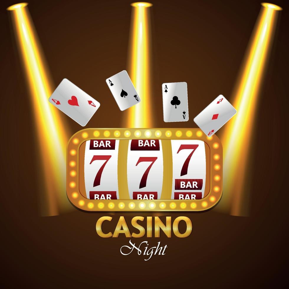 Casino night party background with creative slot machine, playing cards vector