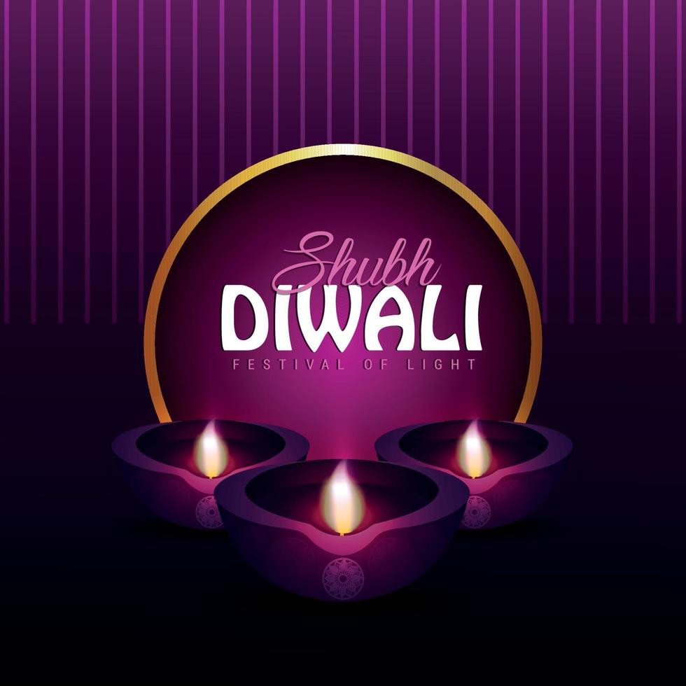 Shubh diwali festival of light invitation greeting card with diwali diya vector