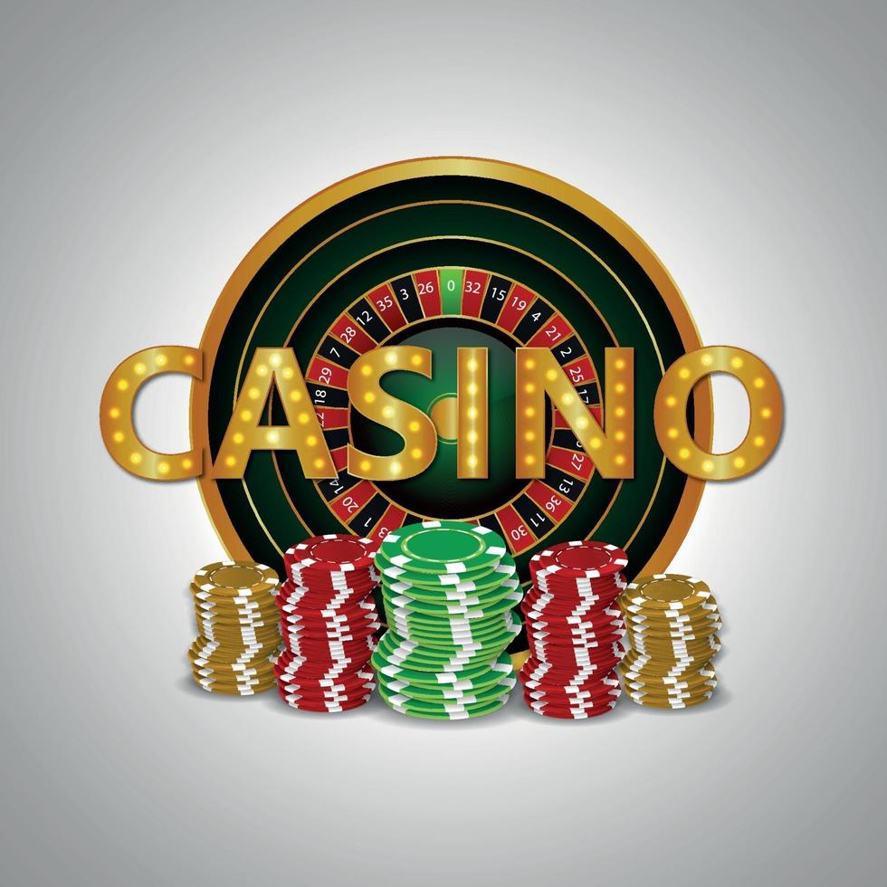 Casino gambling game with vip roulette, chips and gold coin vector