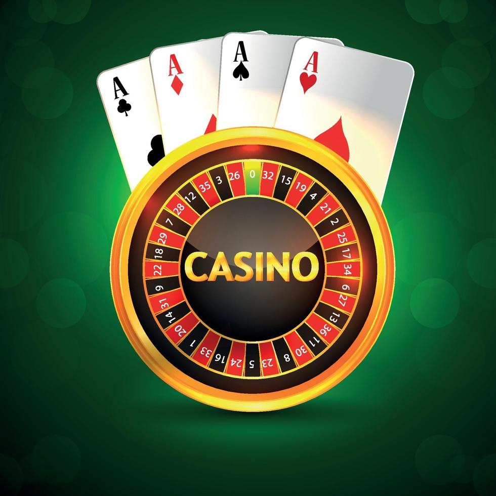 Casino invitation greeting card with creative roulette playing card and chips vector