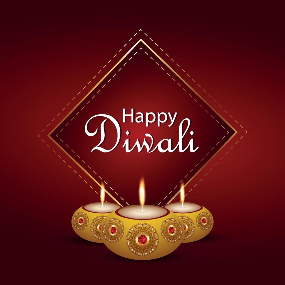feliz diwali invitación tarjeta de felicitación diwali festival de luz con diwali diya creativo vector